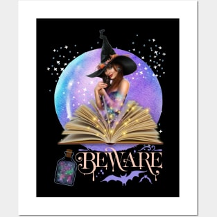 Black cat Magic Witch Tarot cards Beware potion witchy Witchcraft astrology Halloween Posters and Art